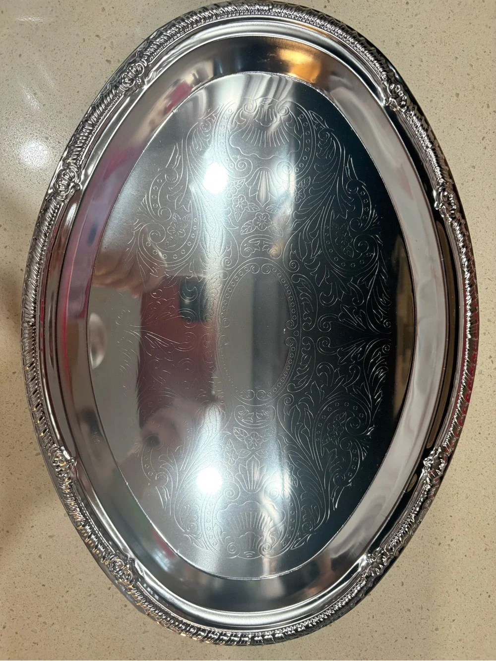 Silver Decorative Oval Serving Tray - Elegant Home Bath Accent